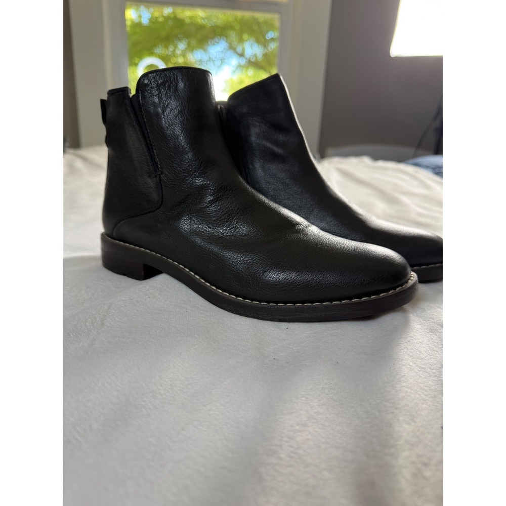 Franco Sarto Marcus Black Leather Ankle Boots Womens 8M Side Zip Low Block Heel